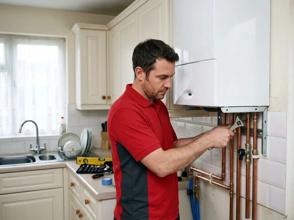 Greenwich Plumbers engineer installing a new combi boiler in Greenwich